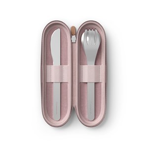 Set de couverts avec étui textile rose