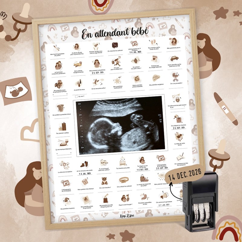 Coffret en attendant bébé + cadre beige