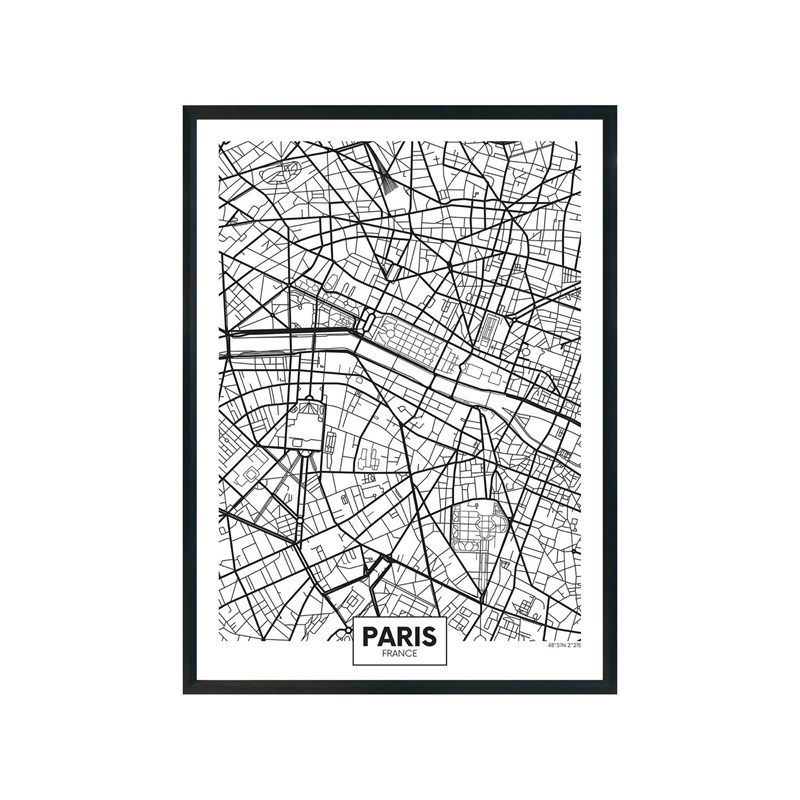 Générique - Tableau carte ville city map- l. 33 x h.
