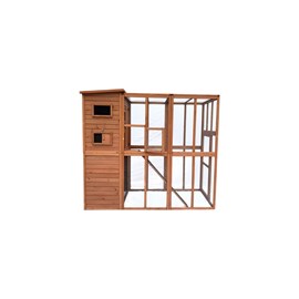 Parc à chats avec abri en bois