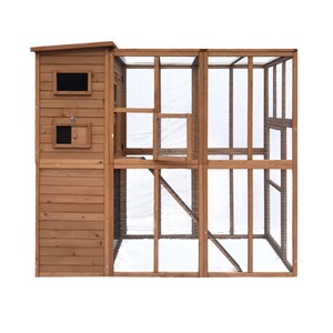 Parc à chats avec abri en bois