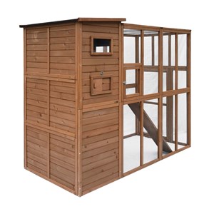 Parc à chats avec abri en bois