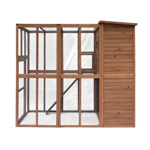 Parc à chats avec abri en bois