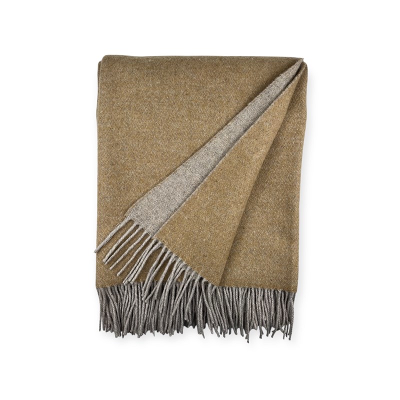 Plaid en laine réversible beige camel