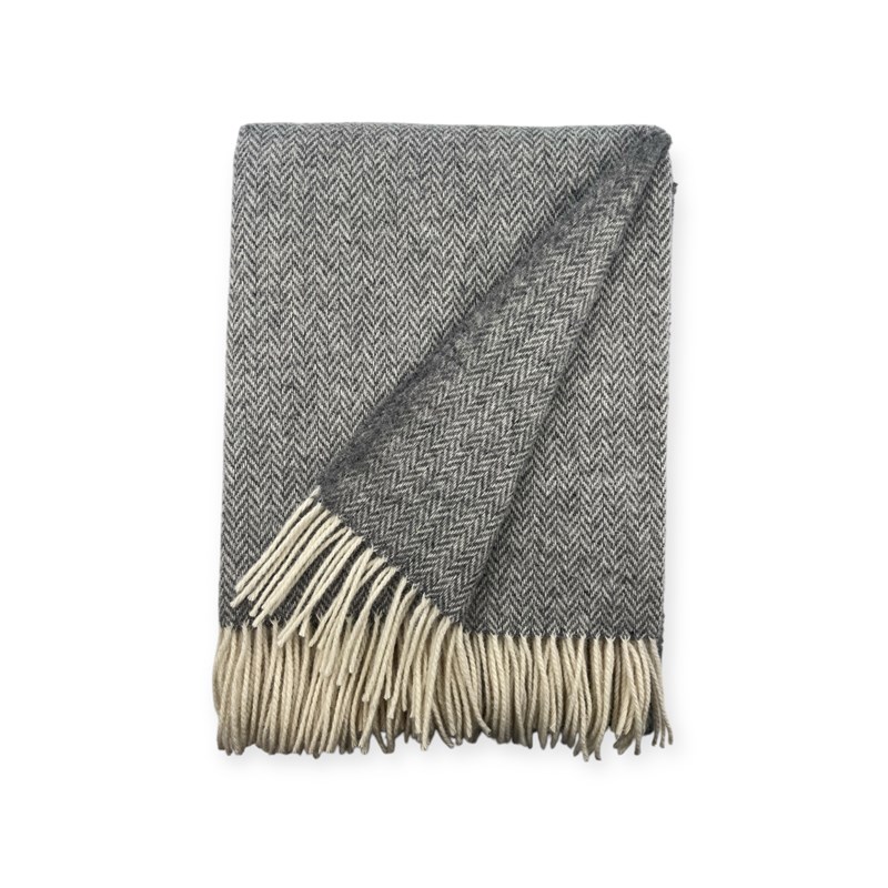 Plaid en laine herringbone beige