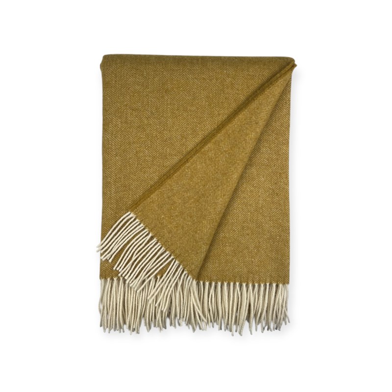 Plaid en laine herringbone special ocre yellow
