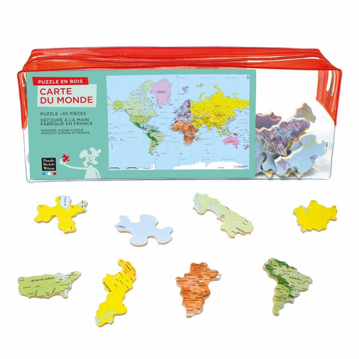 Puzzle en bois la carte du monde 50 pcs - Michèle Wilson