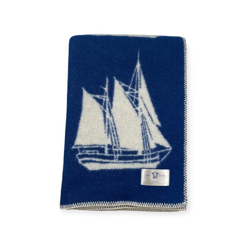 Plaid en laine réversible bateau plaid blue white