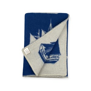 Plaid en laine réversible bateau plaid blue white