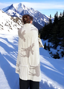 Plaid en laine réversible moose plaids grey white