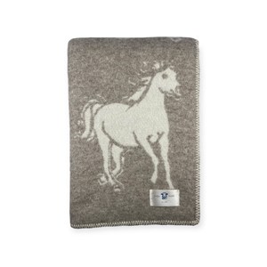 Plaid en laine réversible  horse plaids beige white