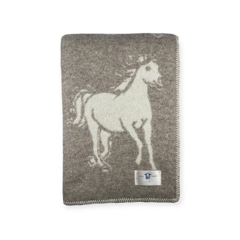Plaid en laine réversible horse plaids beige white