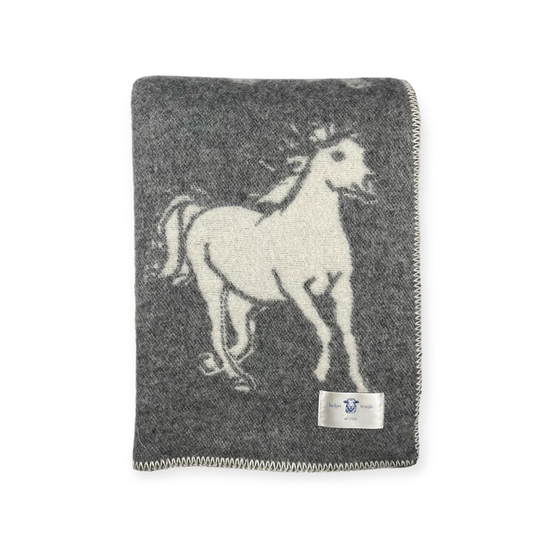 Plaid en laine réversible cheval plaids grey white