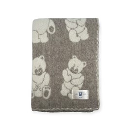 Plaid en laine réversible bear plaids beige white