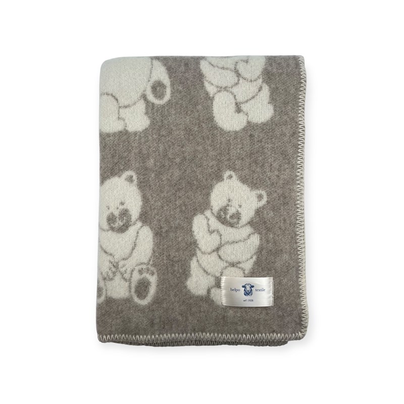 Plaid en laine réversible bear plaids beige white