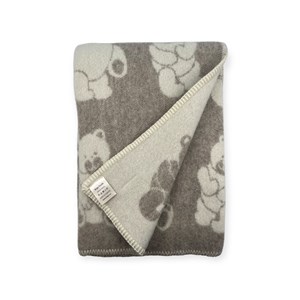 Plaid en laine réversible bear plaids beige white