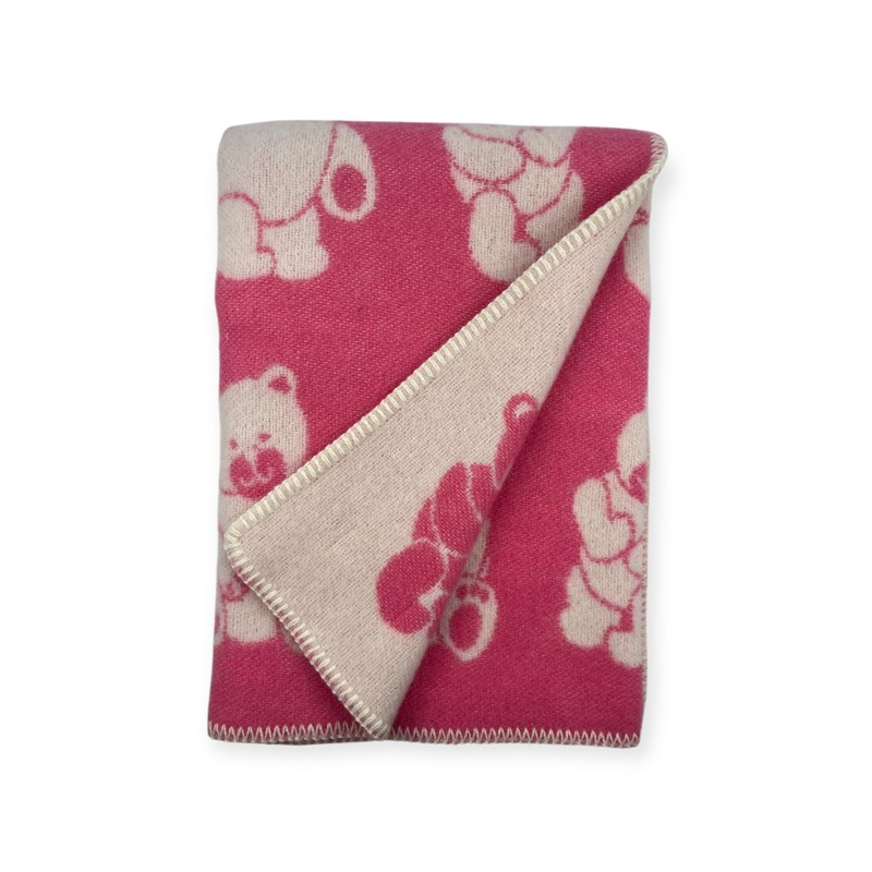 Plaid en laine réversible bear plaids pink white