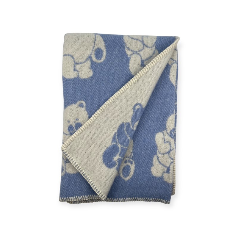 Plaid en laine réversible bear plaids blue white