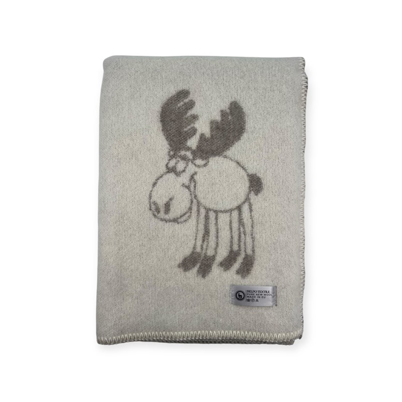 Plaid en laine réversible moose plaids beige white