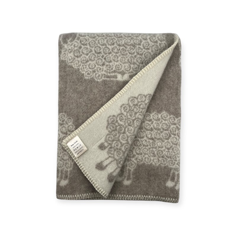 Plaid en laine réversible sheep plaids beige&nbsp;white