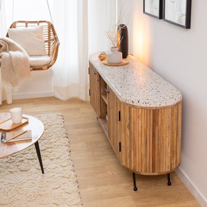 Meuble tv bois de manguier et terrazzo