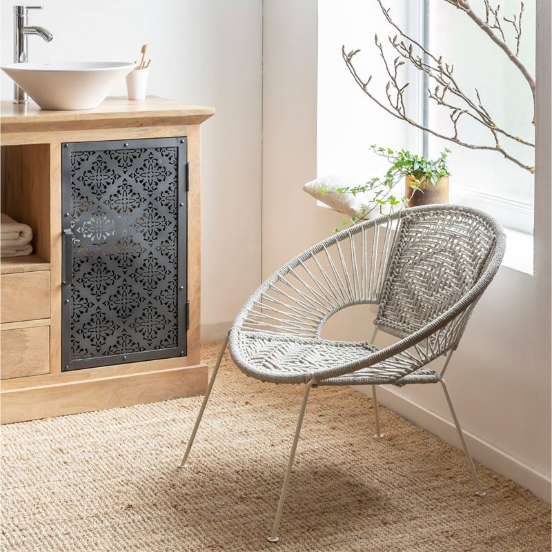 Fauteuil en corde de coton blanc