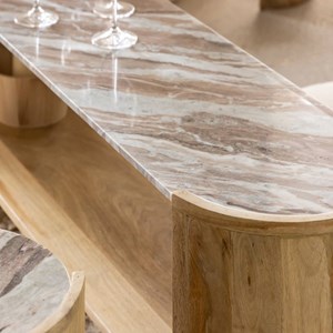 Table basse ovale manguier et marbre