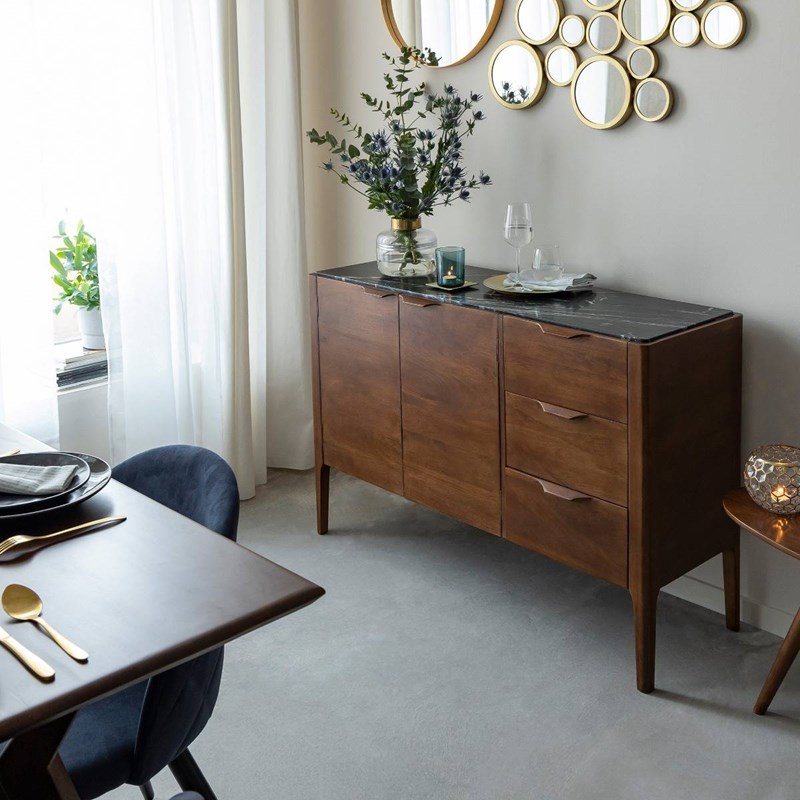 Buffet bois de manguier et marbre noir