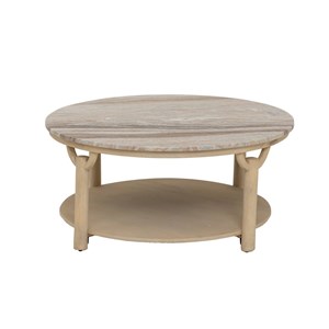 Table basse ronde en manguier et marbre