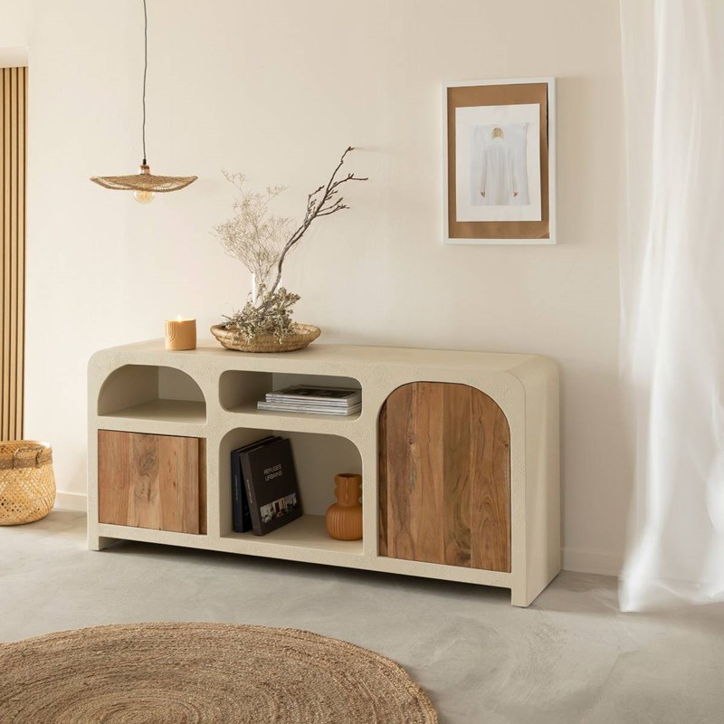 Buffet en mdf effet béton et acacia