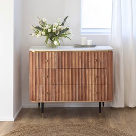 Commode bois d'acacia et marbre blanc