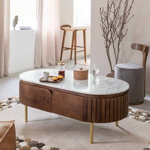 Table basse bois de manguier et marbre