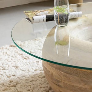 Table basse bois de manguier et verre