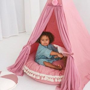 Coussin de sol pompons rose