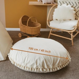 Coussin de sol pompons creme