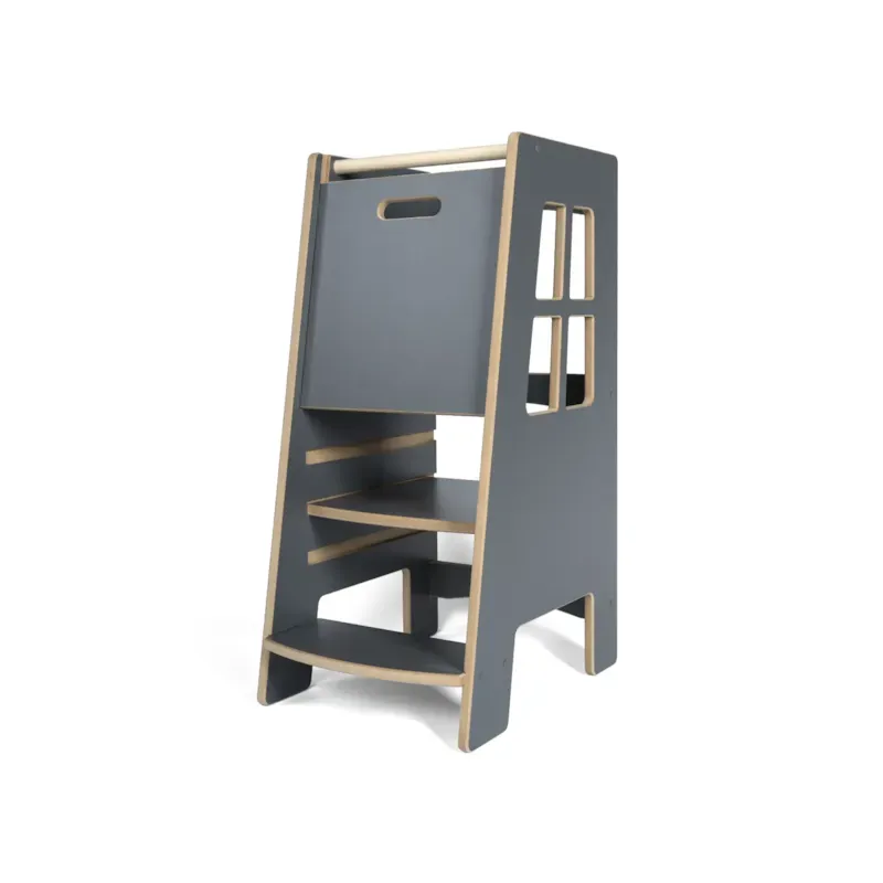 Tour d'apprentissage montessori pour enfant en bois gris (Tupti.wood) - Couverture