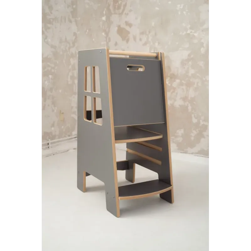Tour d'apprentissage montessori pour enfant en bois gris (Tupti.wood) - Image 1