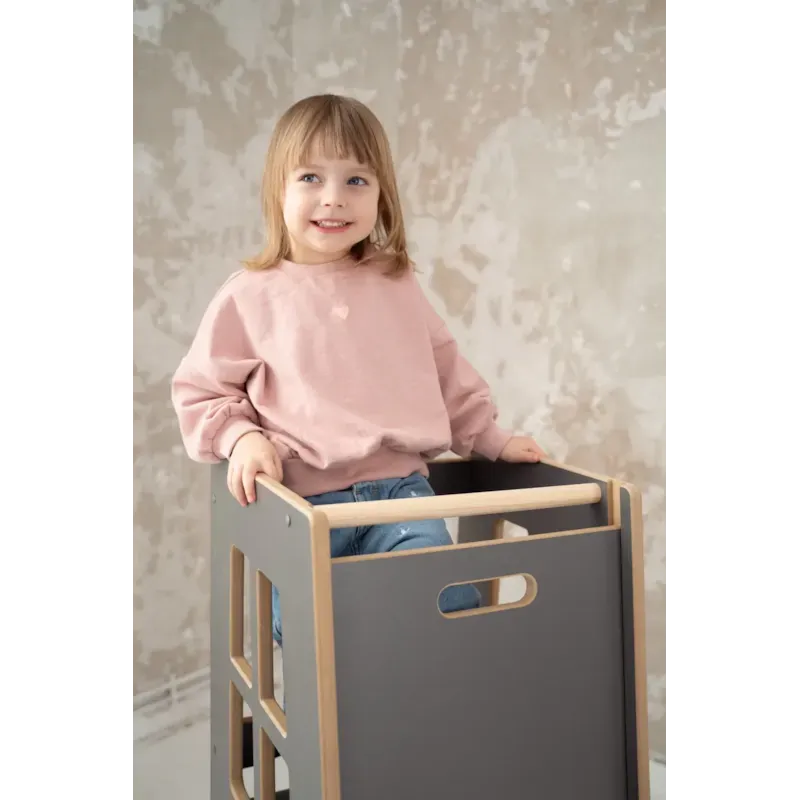 Tour d'apprentissage montessori pour enfant en bois gris (Tupti.wood) - Image 2