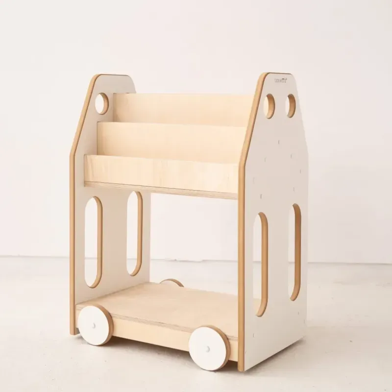 Bibliothèque voiture montessori pour enfant en bois blanc (Tupti.wood) - Image 1