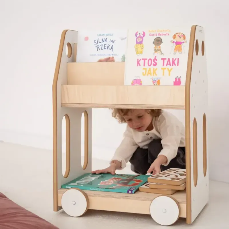 Bibliothèque voiture montessori pour enfant en bois blanc (Tupti.wood) - Image 3