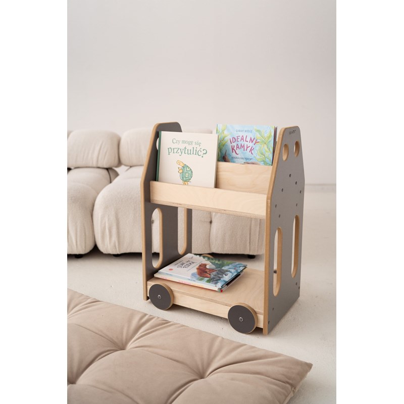 Bibliothèque voiture montessori gris