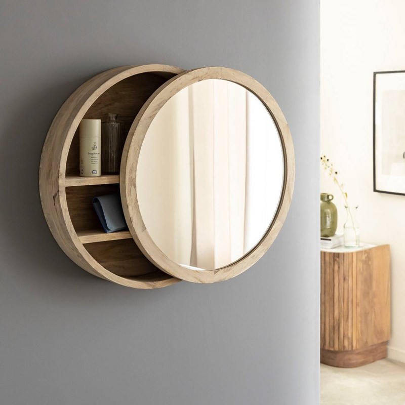 Miroir étagères manguier clair