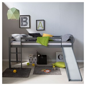 Lit avec sommier à lattes toboggan gris