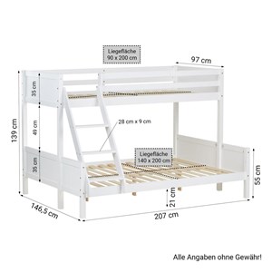 Lits superposes 90x200 et140x200 blanc