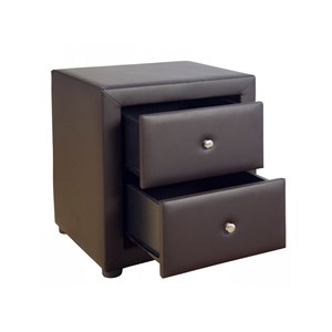 Table de chevet simili cuir brun nuit