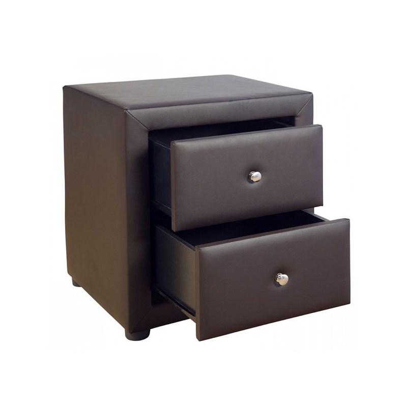Table de chevet simili cuir brun nuit