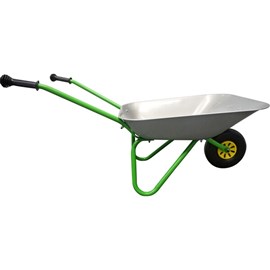 Brouette en métal, argent et vert
