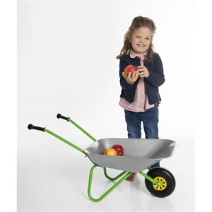 Brouette en métal, argent et vert