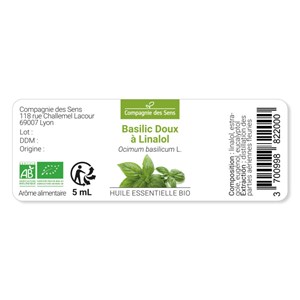 Basilic doux à linalol - huile essentielle bio - 5ml garantie chromacert® - chém