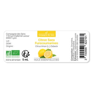 Citron sans furocoumarines - huile essentielle bio - 10ml garantie chromacert® -